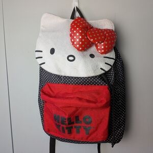 HELLO KITTY Big Backpack  With One Front Pocket Black White And Red Polka Dot